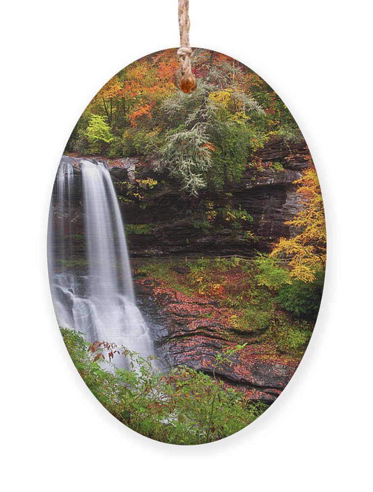Waterfalls Ornament featuring the photograph Autumn at Dry Falls - Highlands NC Waterfalls by Dave Allen