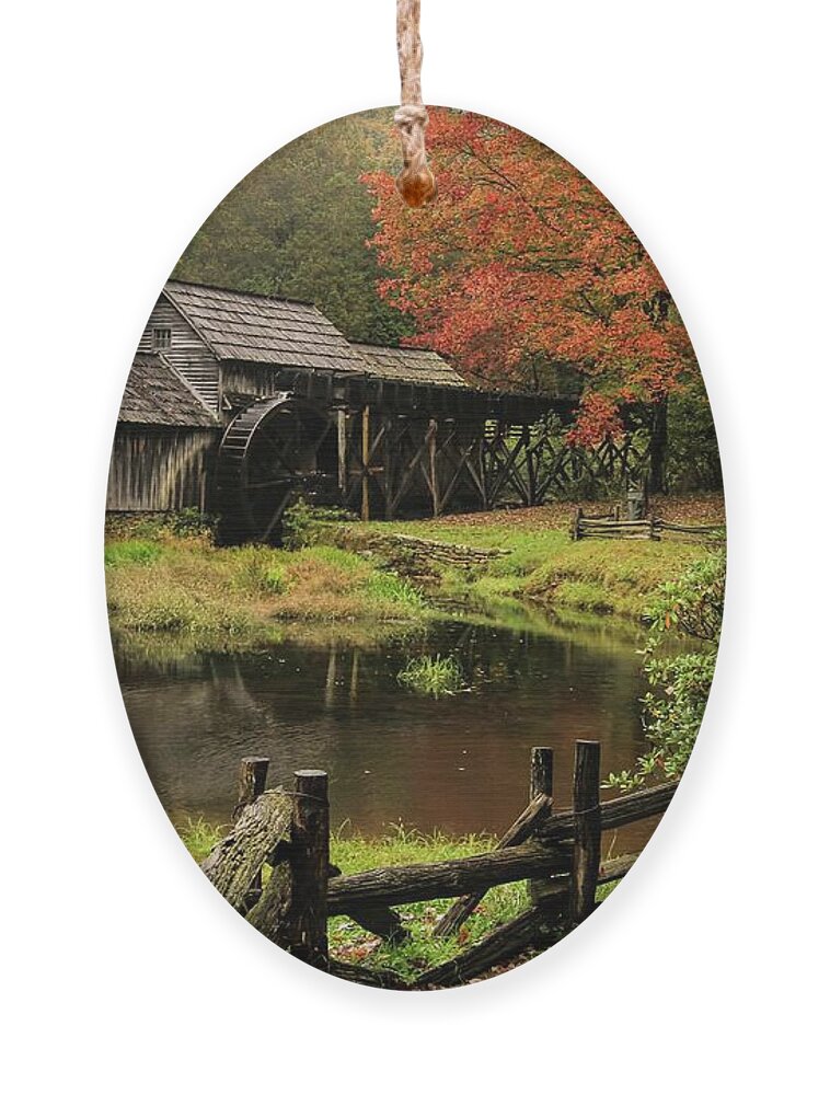 Mabry Mill Ornament featuring the photograph Autumn at Mabry Mill by Deb Beausoleil