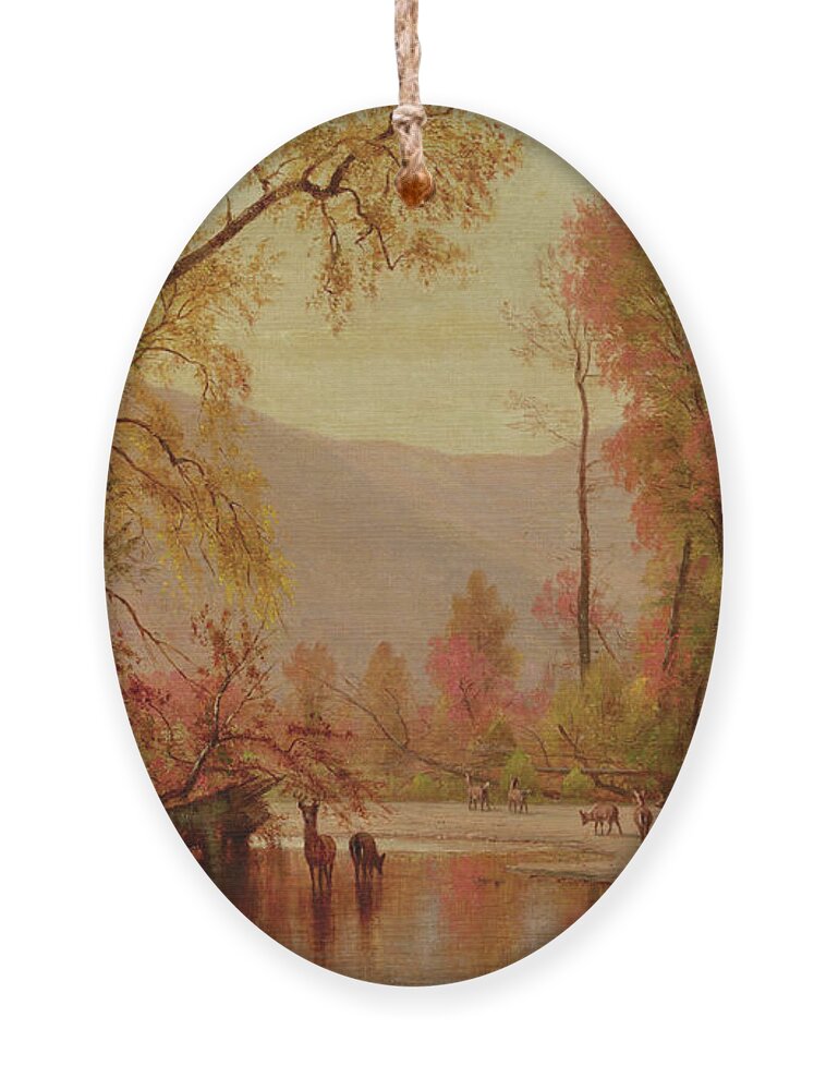 Autumn Ornament featuring the painting Autumn on the Delaware, 1875 by Thomas Worthington Whittredge by Thomas Worthington Whittredge