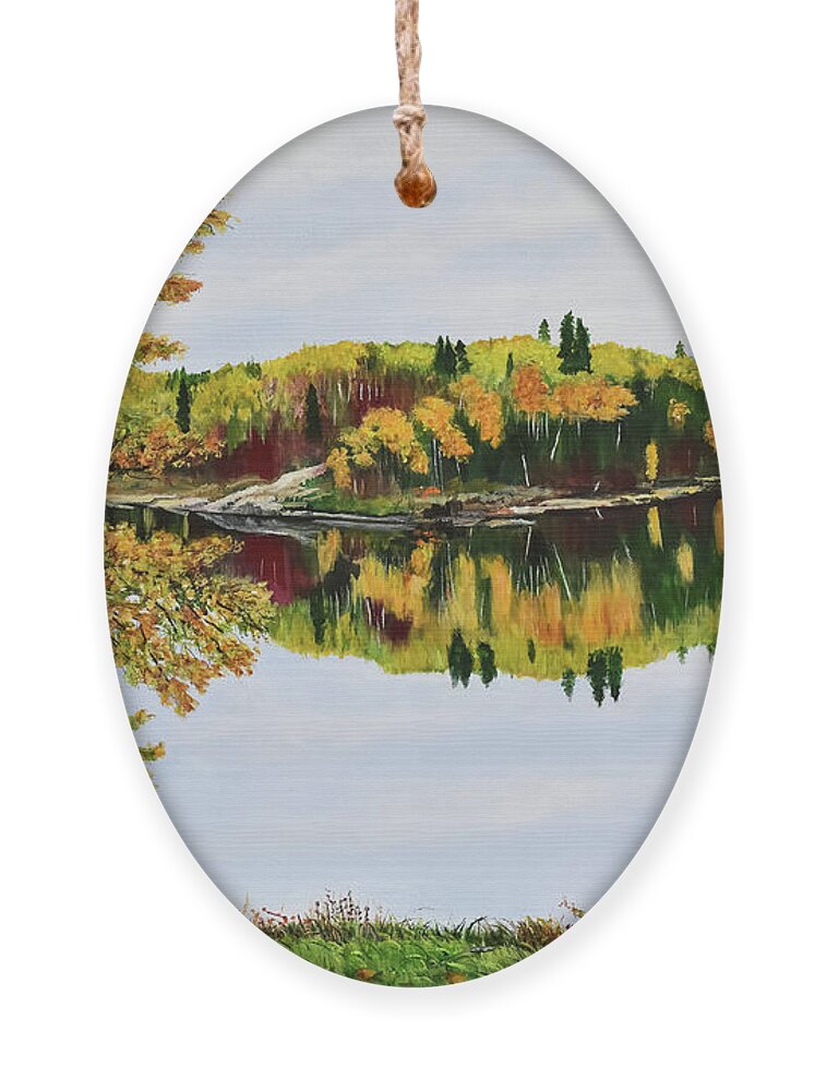 Manigotagan River Ornament featuring the painting Autumn River View by Marilyn McNish