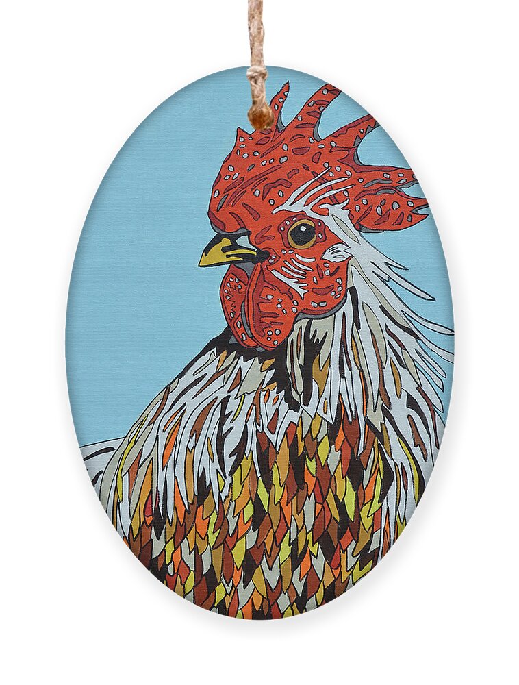 Rooster Chickens Farm Animals Birds Ornament featuring the painting Autumnus by Mike Stanko