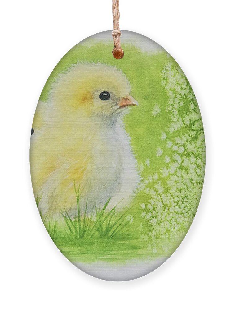 Nature Ornament featuring the painting Baby Chicks by Linda Shannon Morgan