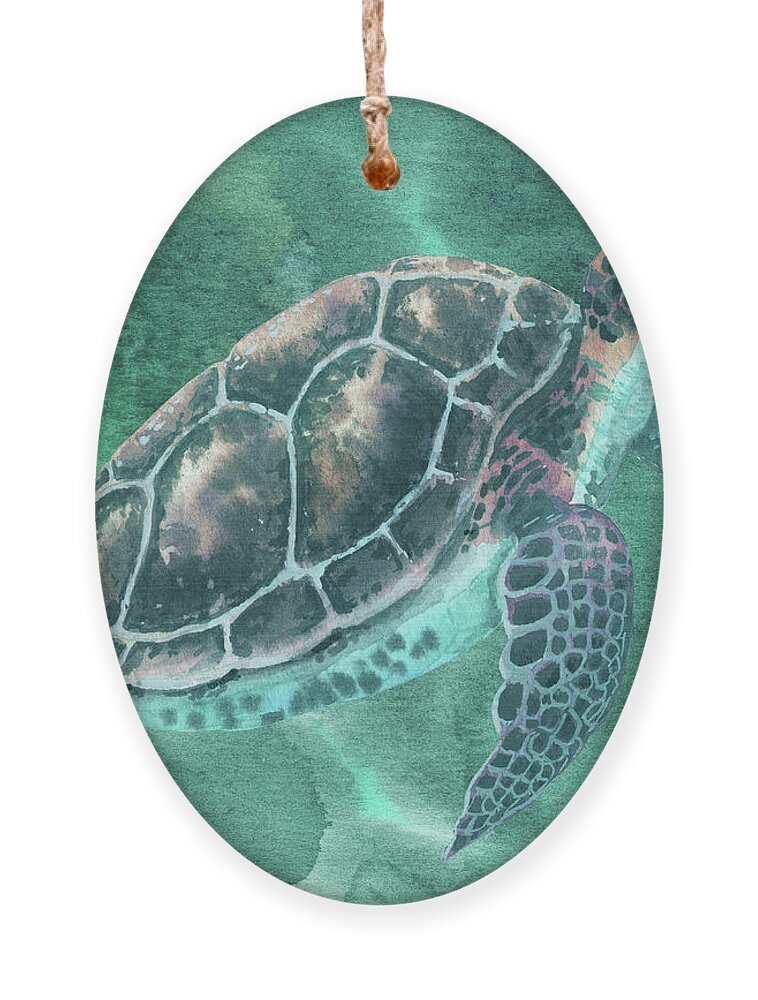Baby Turtle Ornament featuring the painting Baby Turtle In Teal Blue Green Waters Watercolor by Irina Sztukowski