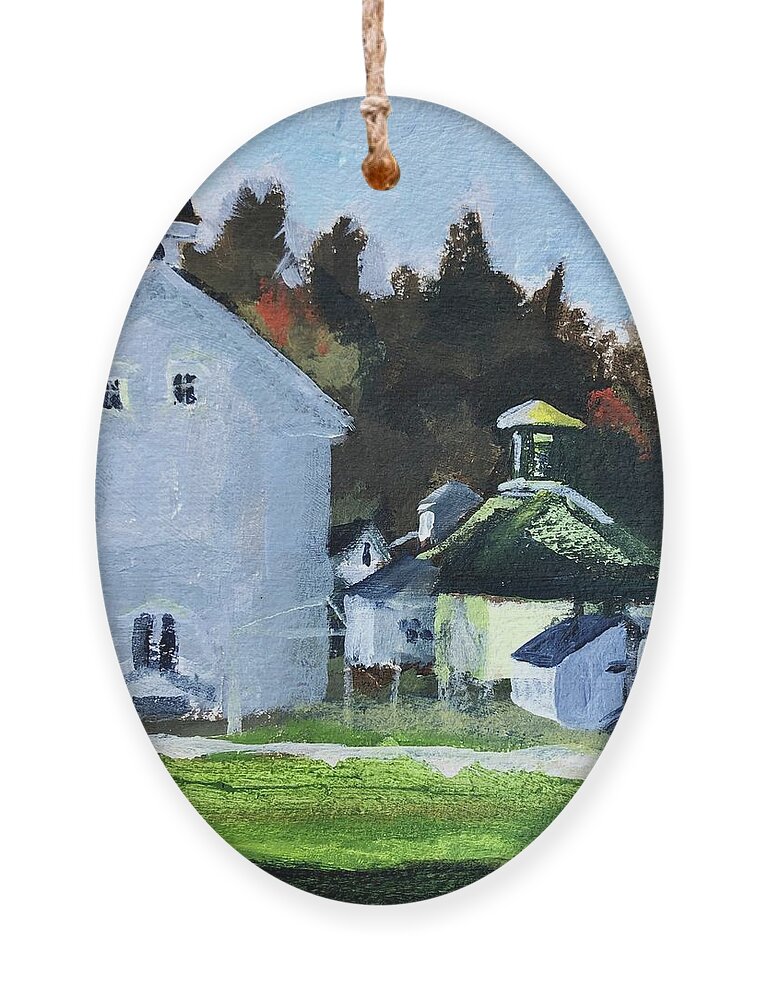 New England Ornament featuring the painting Back of Town Hall by Cyndie Katz