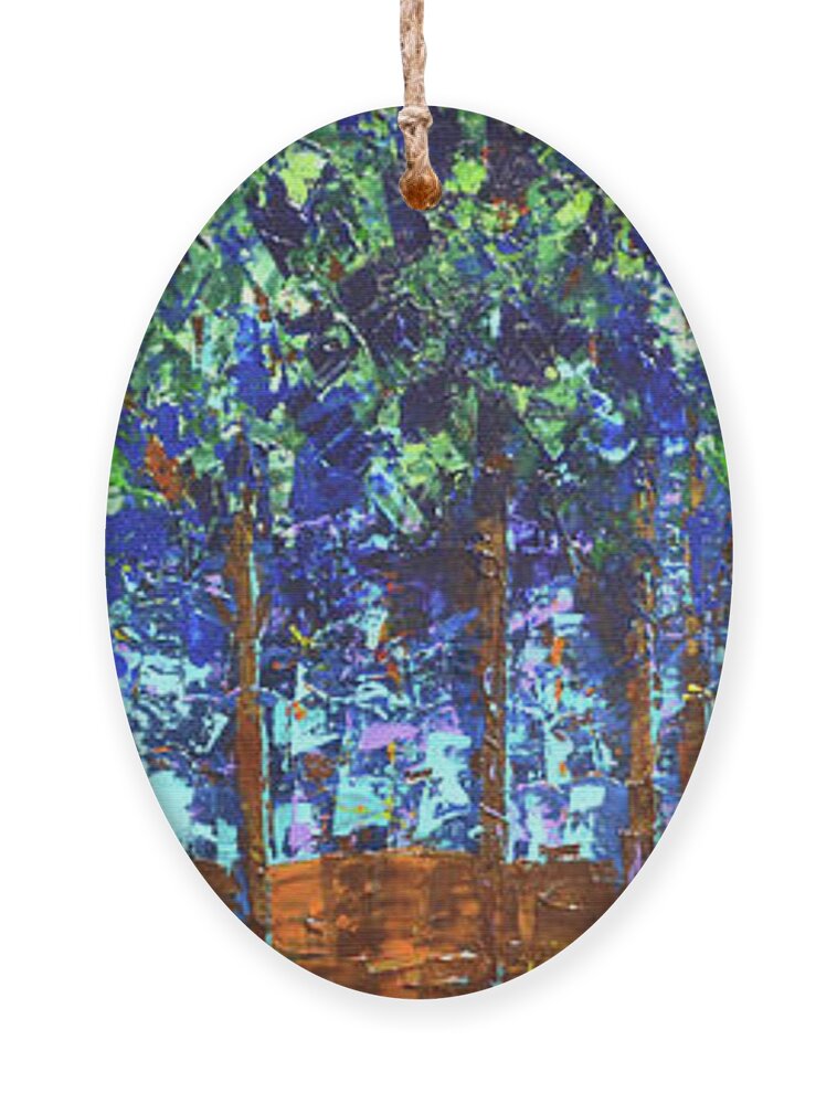  Ornament featuring the painting Backyard Trees by Linda Bailey