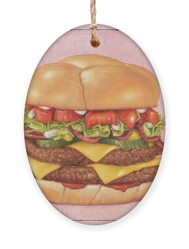 Burger Ornament featuring the painting Bacon Double Cheeseburger by James W Johnson