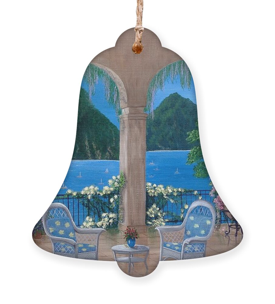 Water Ornament featuring the painting Balcony with a View by Marlene Little