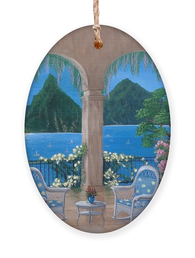 Water Ornament featuring the painting Balcony with a View by Marlene Little