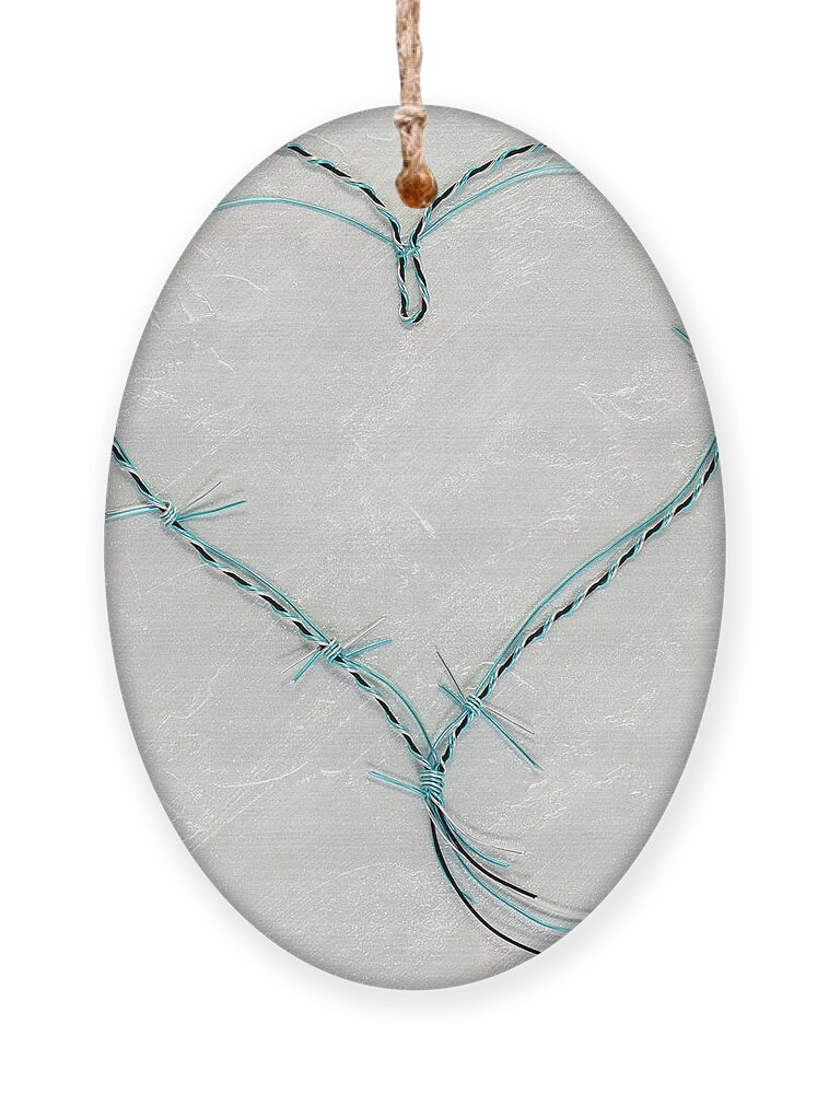 Heart Ornament featuring the mixed media Barbed Heart-Blue on White by Tamara Nelson