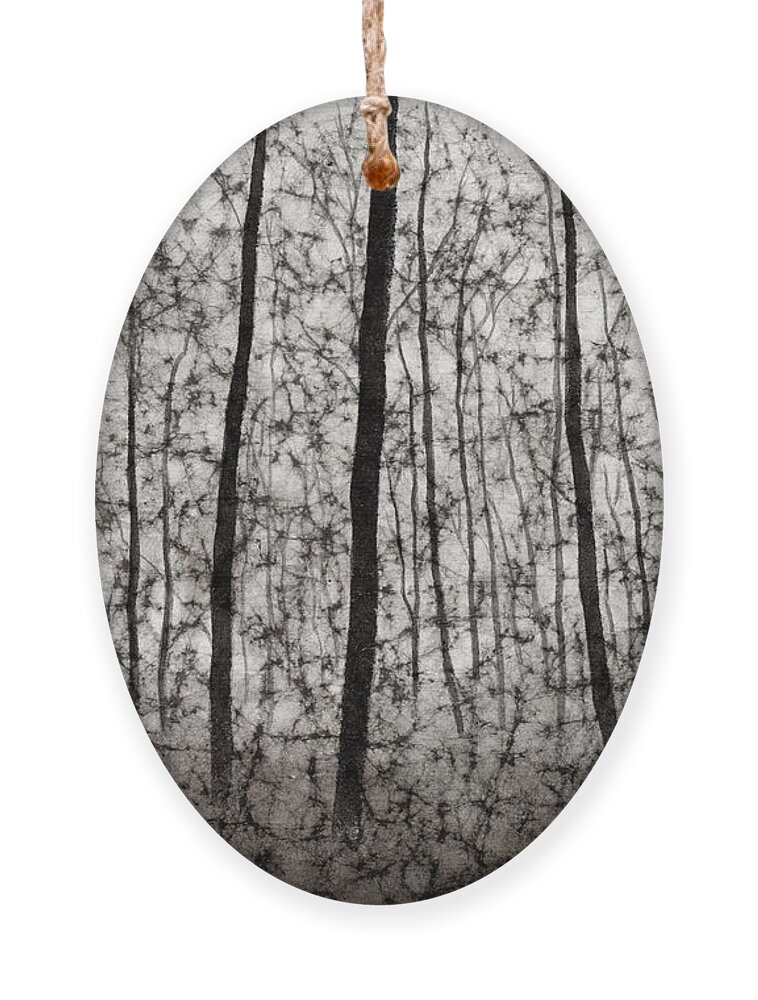 Black And White Ornament featuring the painting Bare Forest by Hailey E Herrera
