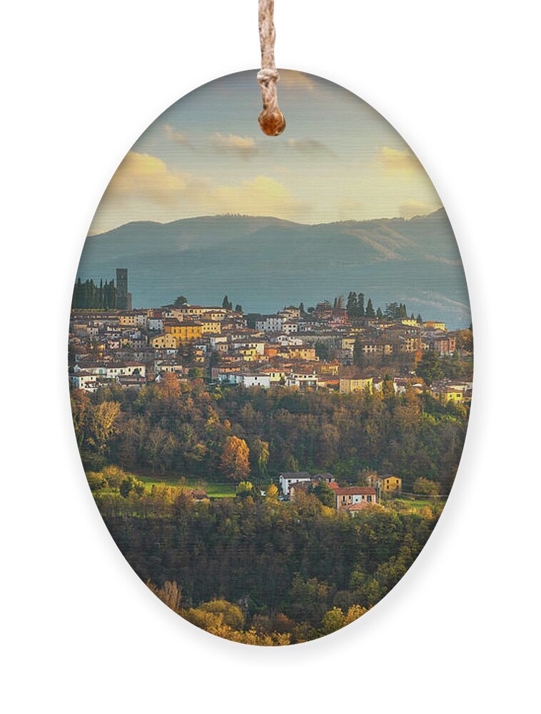 Barga Ornament featuring the photograph Barga village in autumn. Garfagnana, Tuscany by Stefano Orazzini