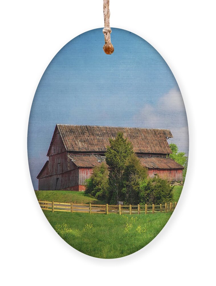 Barn Ornament featuring the photograph Barn on Hickory Hill II by Shelia Hunt