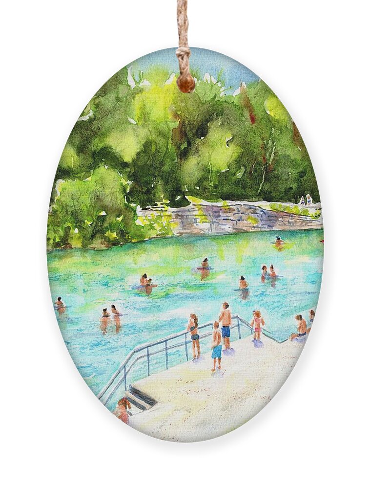 Austin Ornament featuring the painting Barton Springs Pool by Carlin Blahnik CarlinArtWatercolor