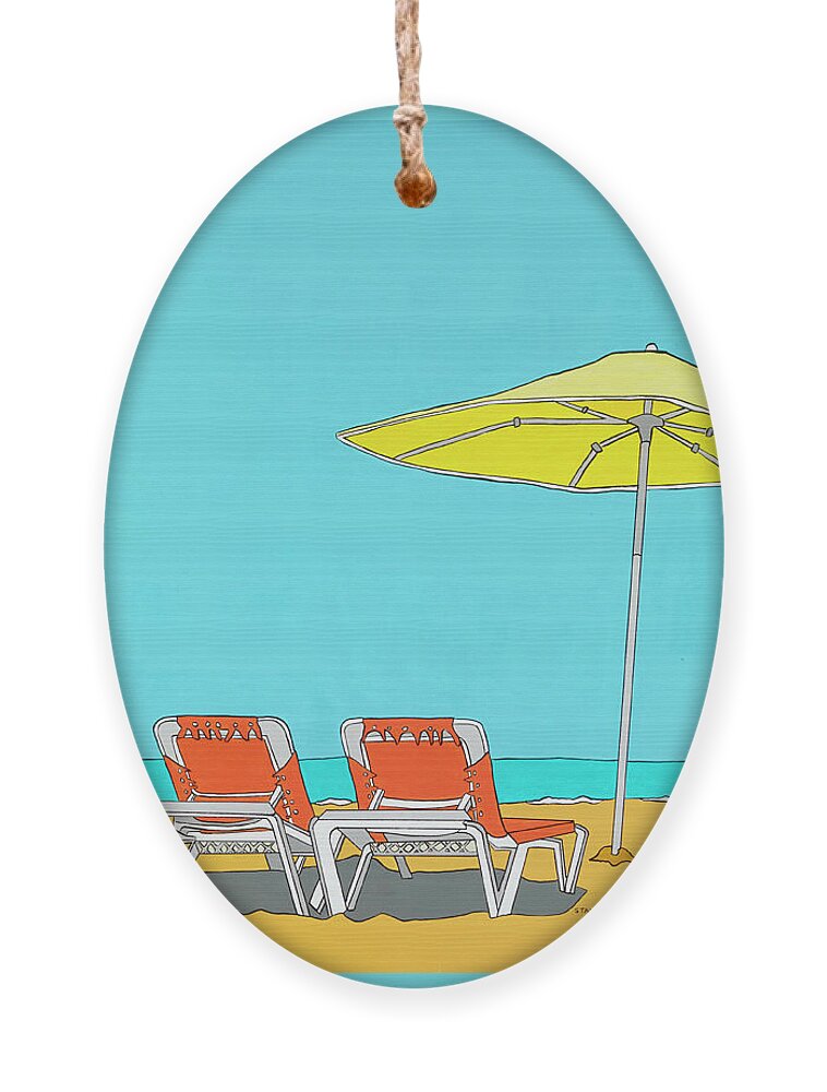 Orange Beach Chairs Water Longisland Montauk Florida Capecod Ornament featuring the painting Beach Chairs by Mike Stanko