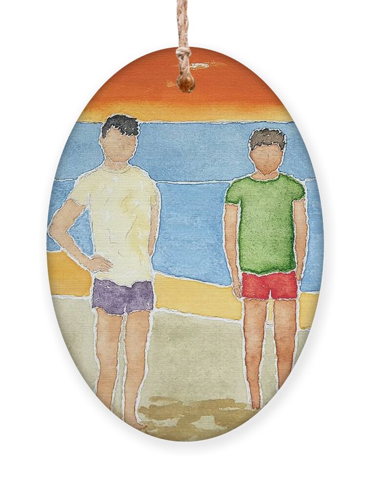 Watercolor Ornament featuring the painting Beach Dudes by John Klobucher