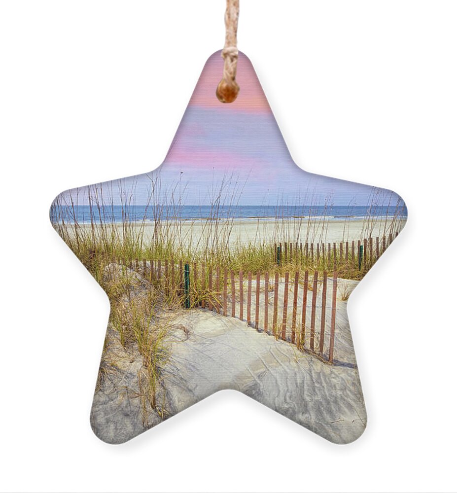 Clouds Ornament featuring the photograph Beach Fences on the Sand Dunes by Debra and Dave Vanderlaan