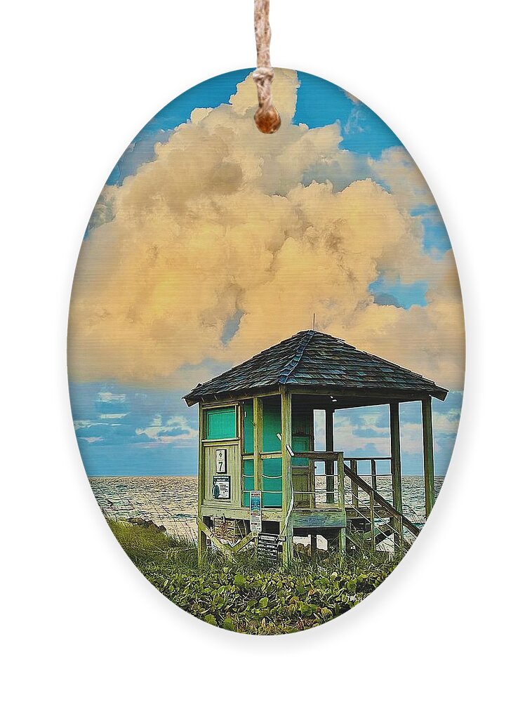 Beach Ornament featuring the pyrography Beach Photos Deerfield Beach by John Anderson