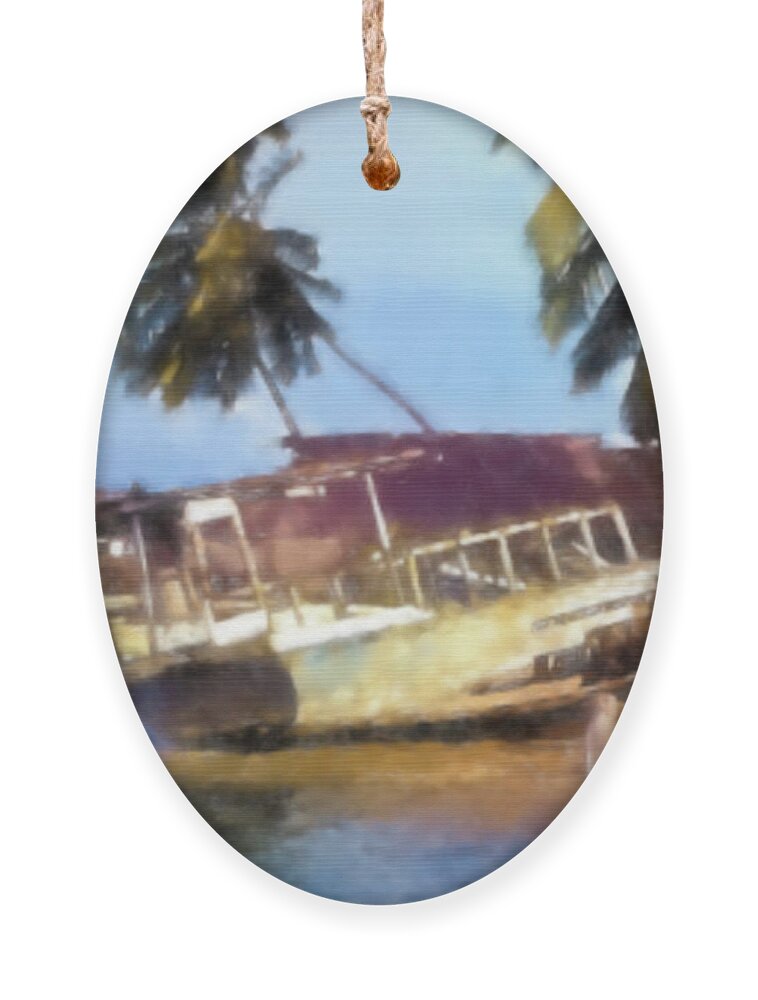 Beached Boat Ornament featuring the photograph Beached Ship Wreck by Cathy Anderson