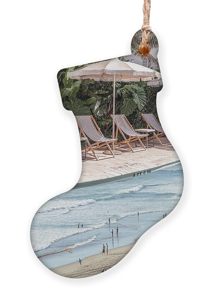 Swim Ornament featuring the digital art BeachSwimmingPool by Swissgo4design