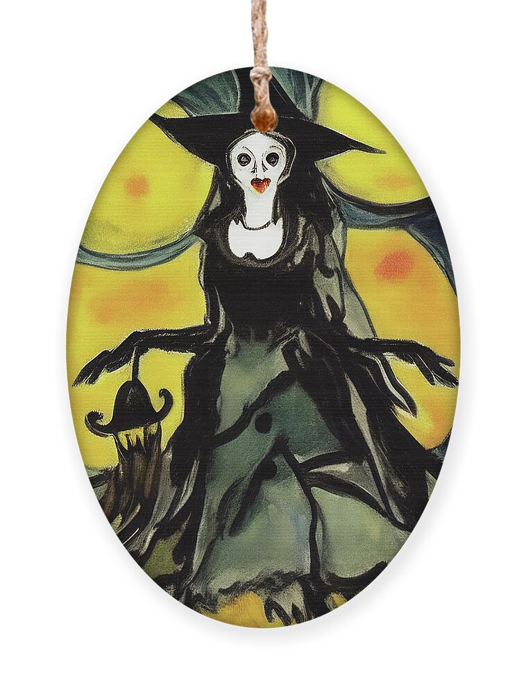 Halloween Ornament featuring the digital art Beautiful classy Halloween witch by Tatiana Travelways