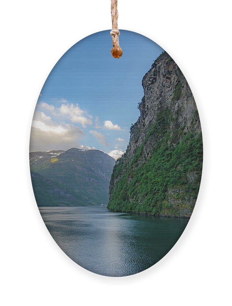 Fjord Ornament featuring the photograph Beautiful Geiranger Fjord in Norway by Matthew DeGrushe
