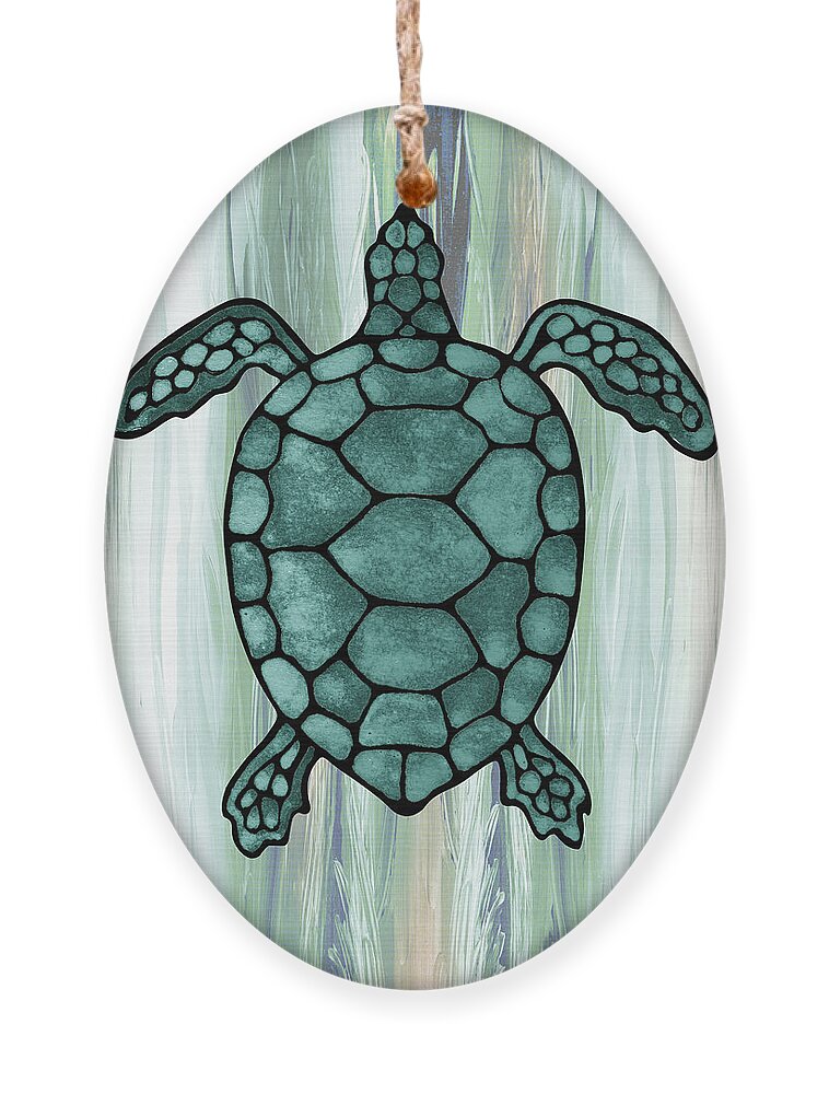 Green Ornament featuring the painting Beautiful Giant Turtle In Teal Blue Sea by Irina Sztukowski
