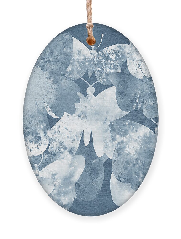 Butterflies Ornament featuring the painting Beautiful Happy Light Airy Soft Blue Butterflies In The Watercolor Sky II by Irina Sztukowski