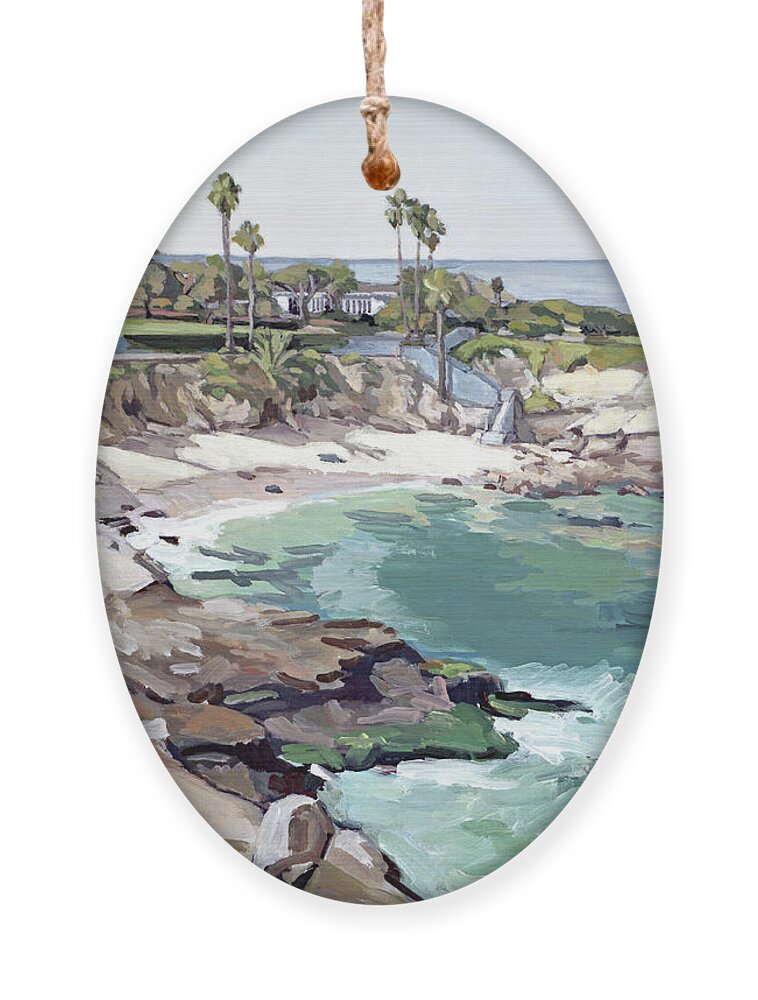 La Jolla Ornament featuring the painting Beautiful La Jolla Cove Beach - La Jolla, San Diego, California by Paul Strahm
