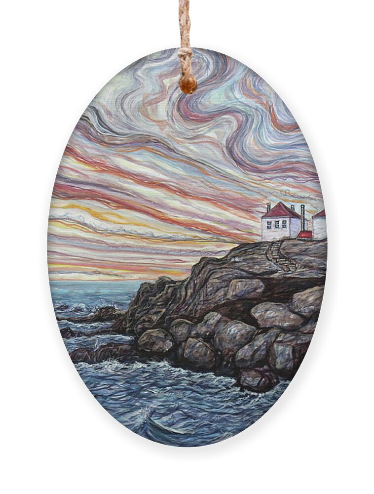 Beavertail Lighthouse Ornament featuring the painting Beavertail Light Jamestown by Matthew D J G Stuart