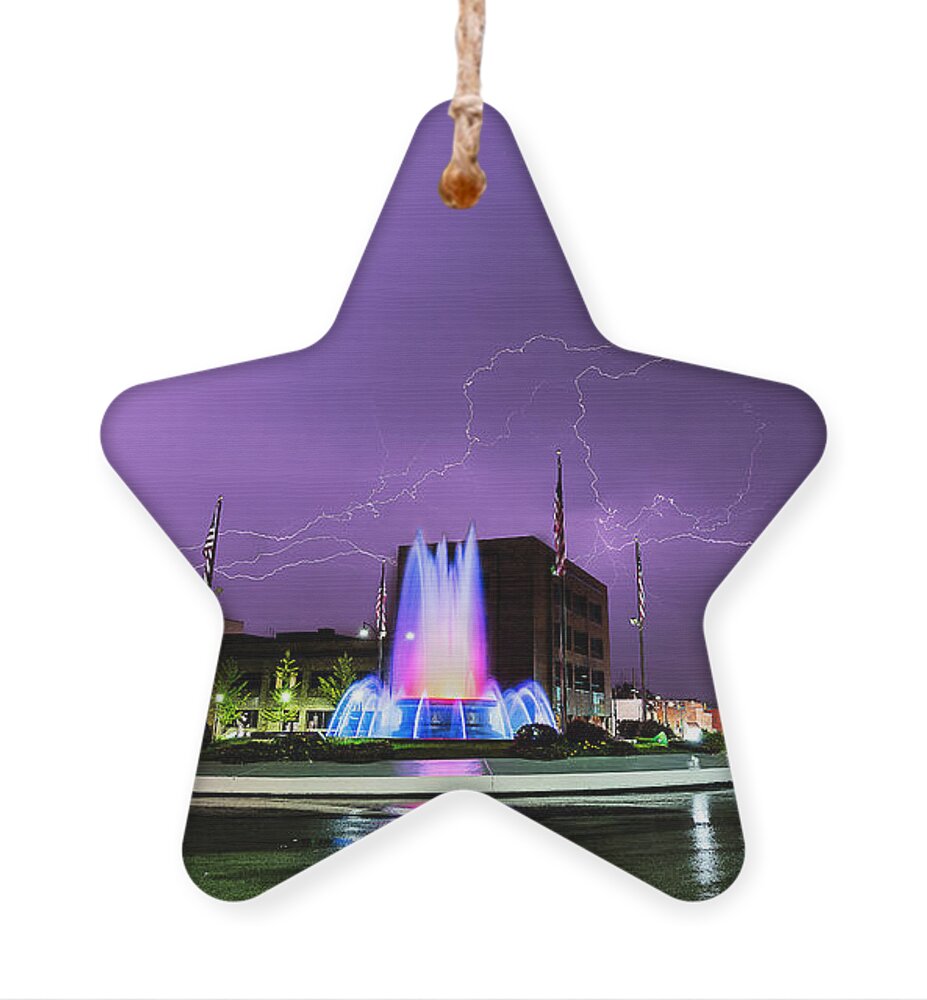 Belleville Ornament featuring the photograph Belleville Fountain Lightning by Marcus Hustedde