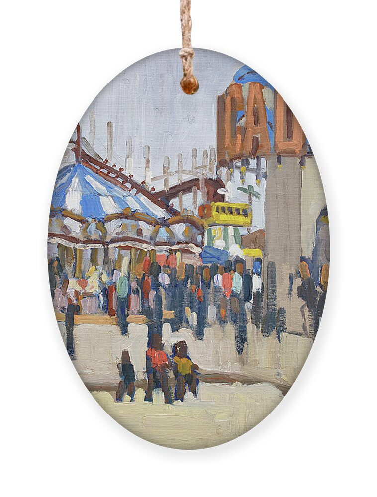 Belmont Park Ornament featuring the painting Belmont Park, Mission Beach - San Diego, California by Paul Strahm