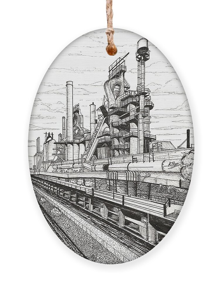 Bethlehem Ornament featuring the painting Industrial Elegance Bethlehem Steel Stacks Close-Up by Kathy Pope