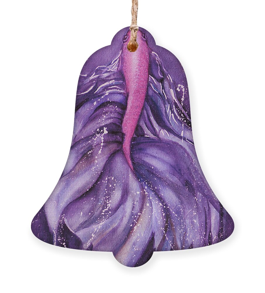 Fighting Fish Ornament featuring the mixed media Betta Fish Purple Swirl by Kelly Mills