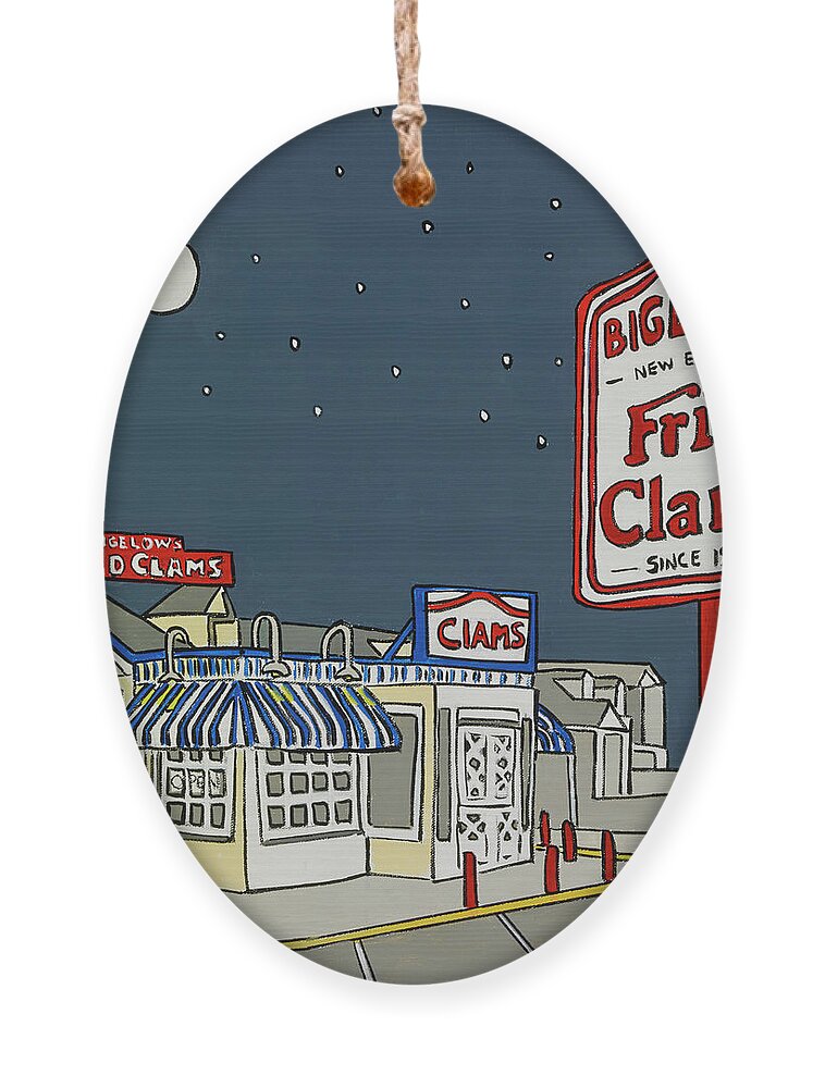 Bigelow's Fried Clam Lobster Rolls New England Clam Clowder Manhattan Clam Clowder Lobster Clams Fired Fish Ornament featuring the painting Bigelow's by Mike Stanko