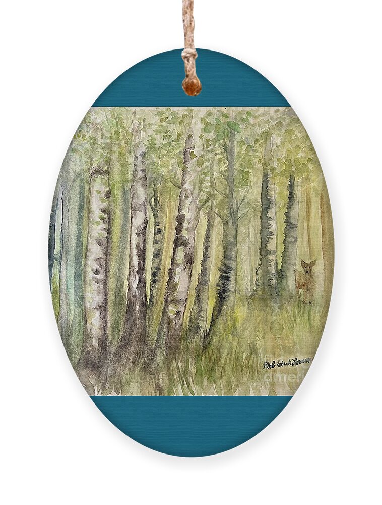 Birch Trees Ornament featuring the painting Birch Forest Visitor by Deb Stroh-Larson