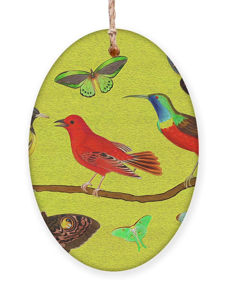 Birds Ornament featuring the mixed media Birds and Butterfies by Lorena Cassady