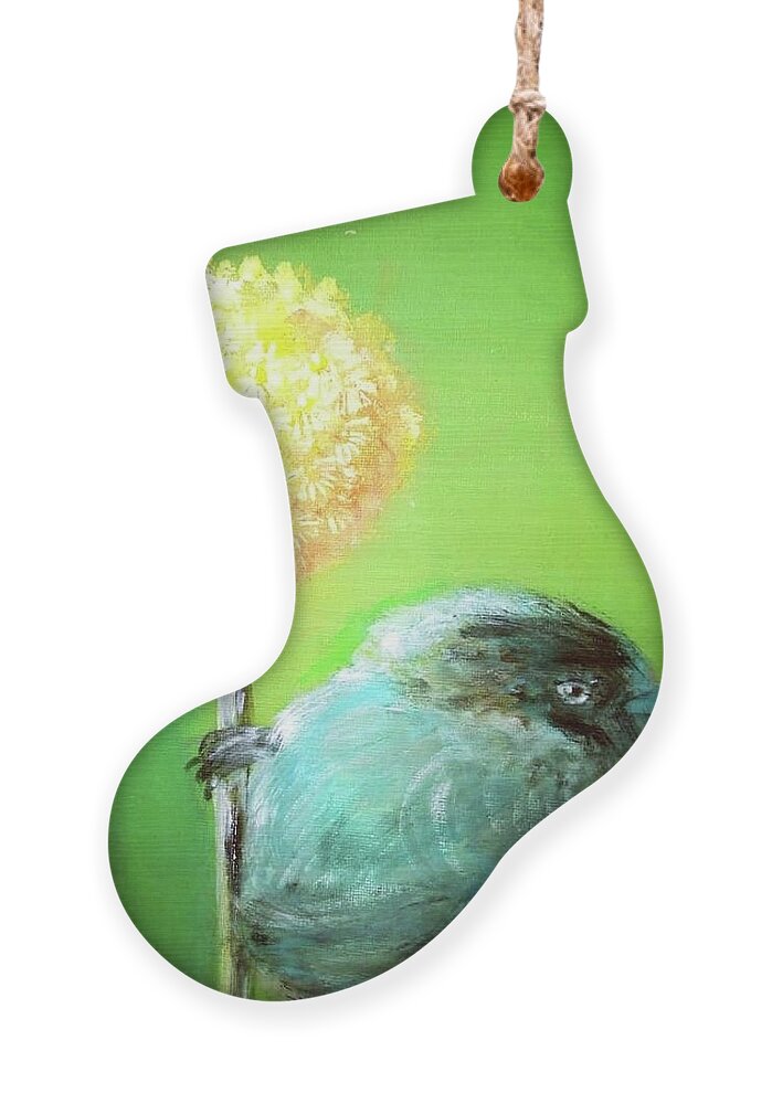 Bird Ornament featuring the painting Birdy Nam Nam by Alexandra Vusir