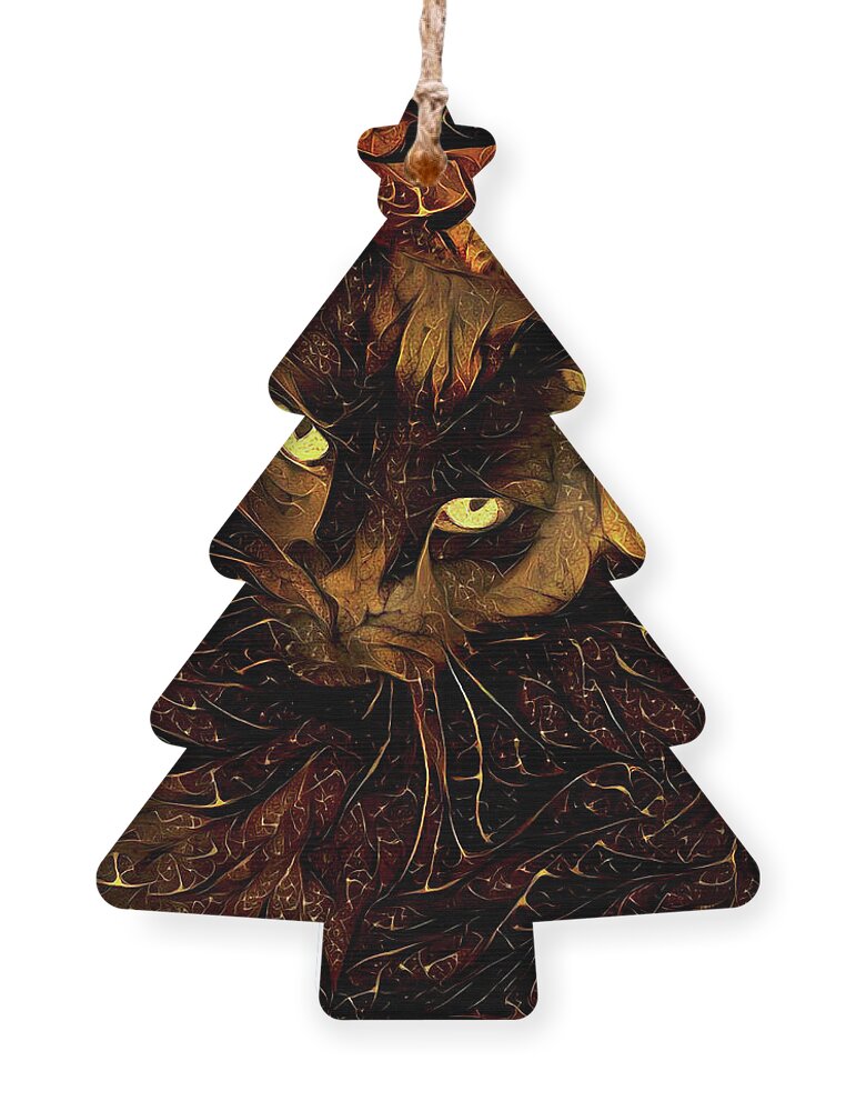 Black Cat Ornament featuring the digital art Black and Gold Cat by Peggy Collins
