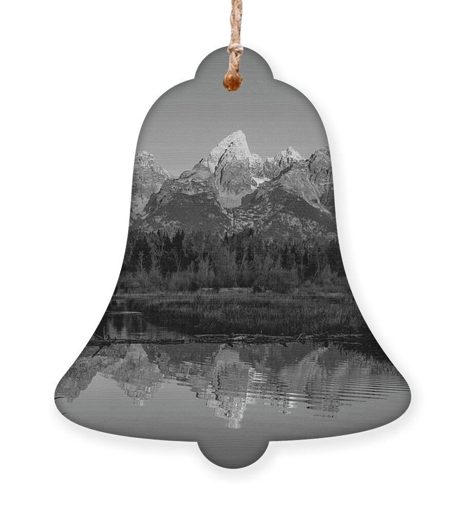 Black And White Mountains Ornament featuring the photograph Black And White Teton Reflection Schwabachers by Dan Sproul