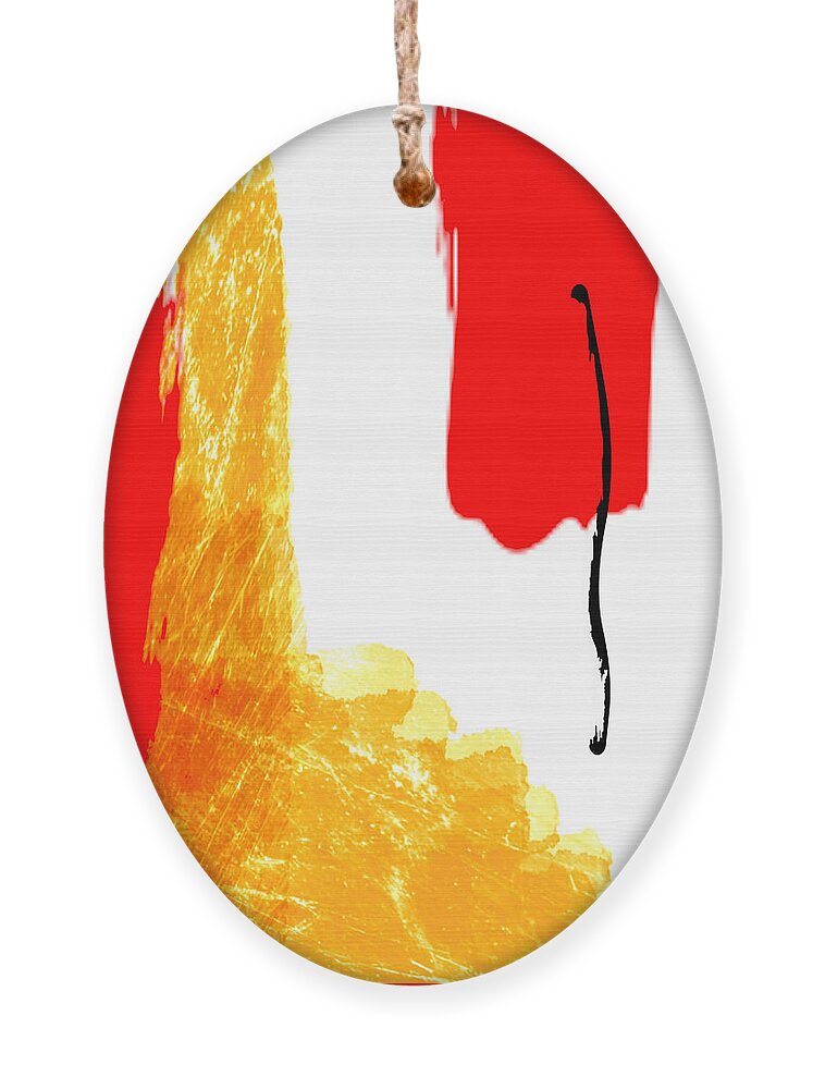 Red Ornament featuring the digital art Black Line Red White and Yellow Abstract by Delynn Addams