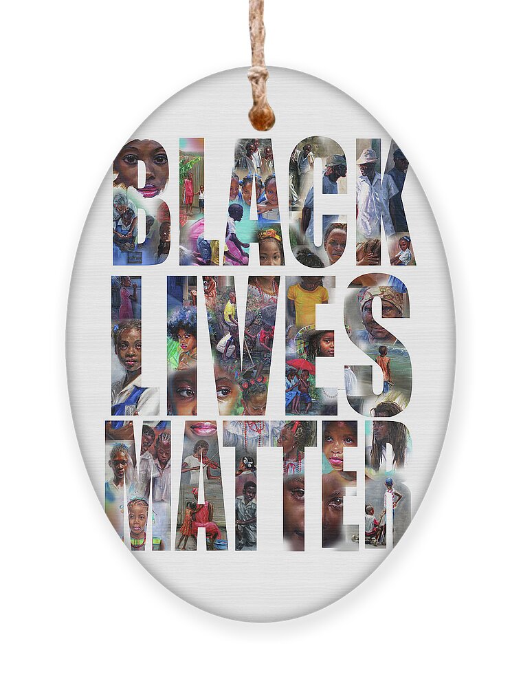 Black Lives Matter Ornament featuring the painting Black Lives Matter- white background by Jonathan Gladding