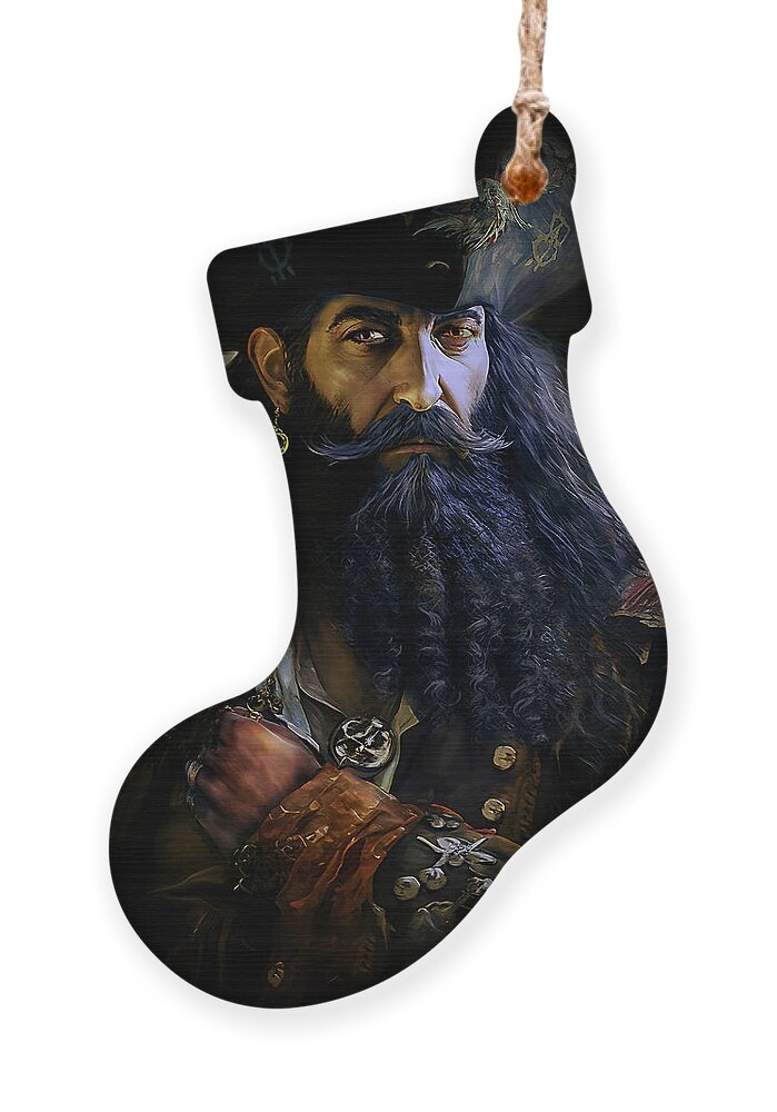 Blackbeard Ornament featuring the digital art Blackbeard the Pirate by Shanina Conway