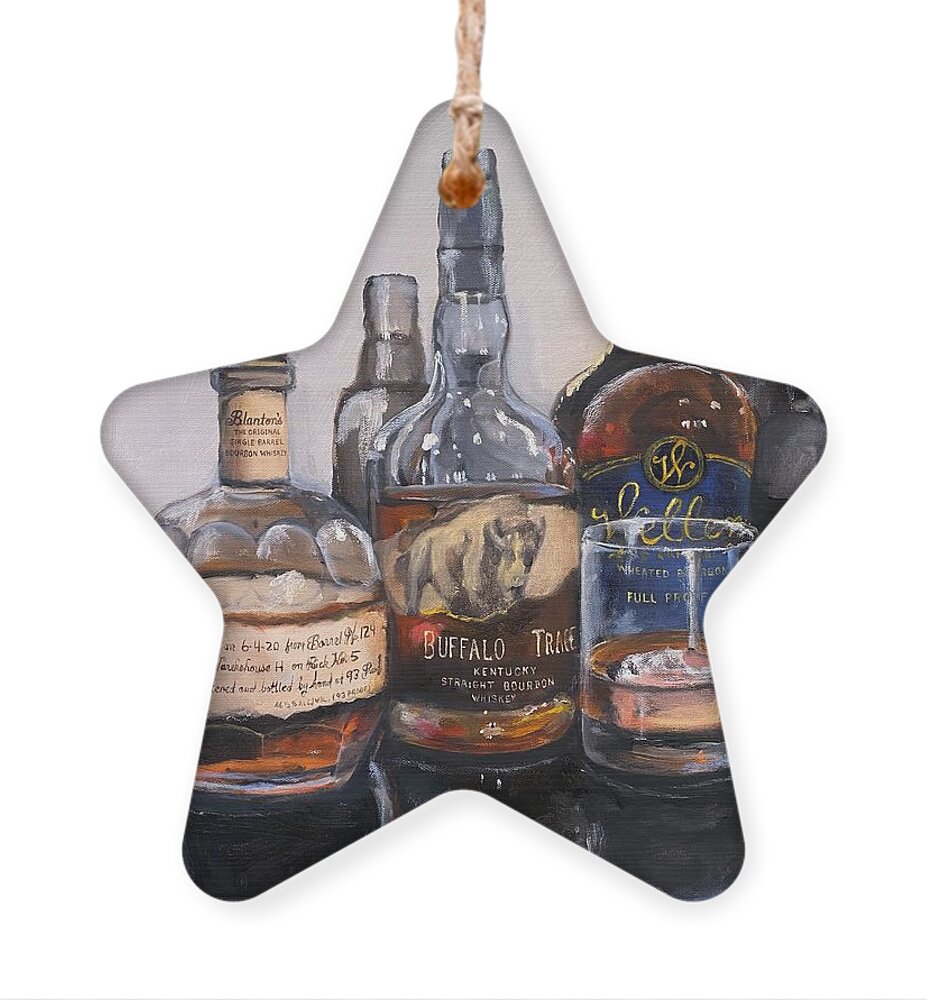 Bourbon Ornament featuring the painting Blanton's and Friends Bourbon Bar Painting by Donna Tuten