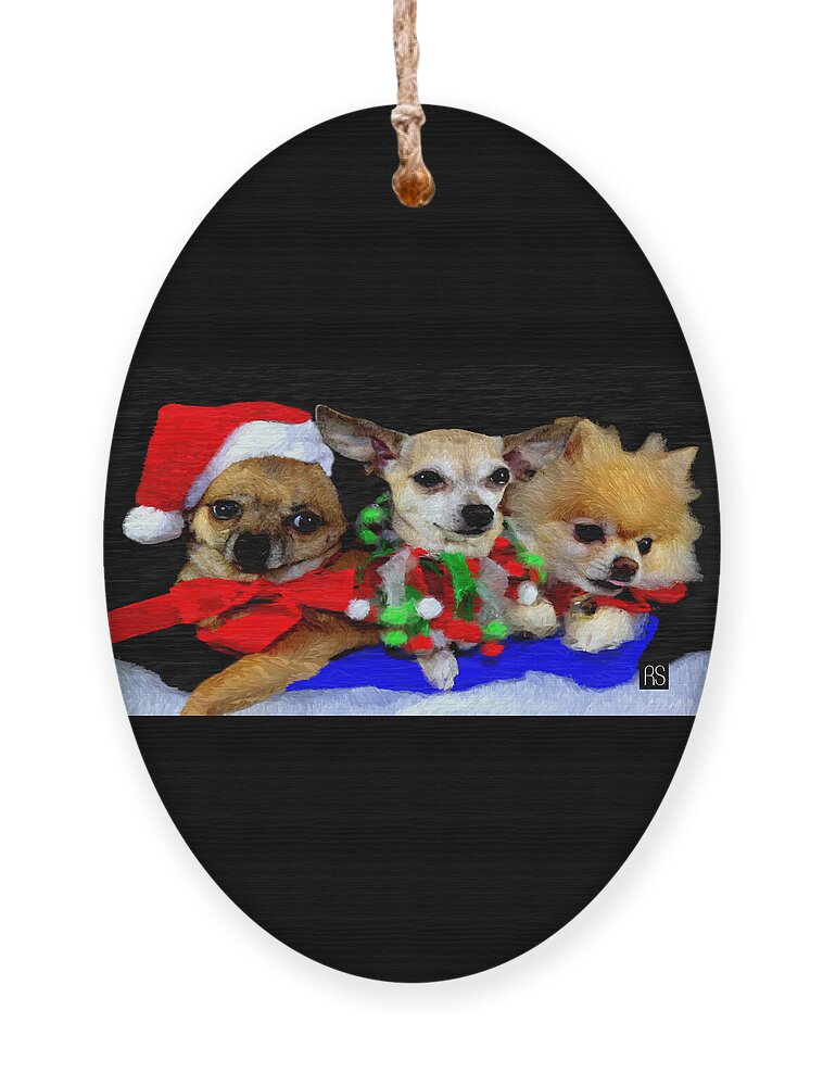 Christmas Ornament featuring the painting Blitzen Cupid and Vixen by Rafael Salazar