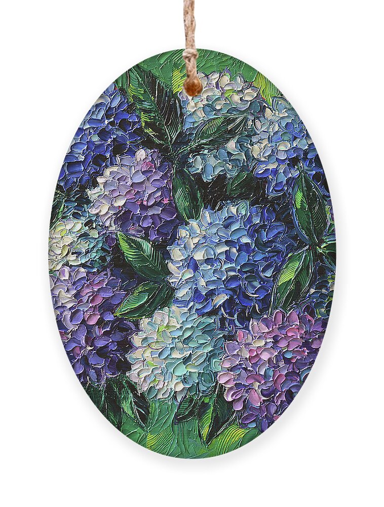 Hydrangeas Ornament featuring the painting Blue And Purple Hydrangeas by Mona Edulesco