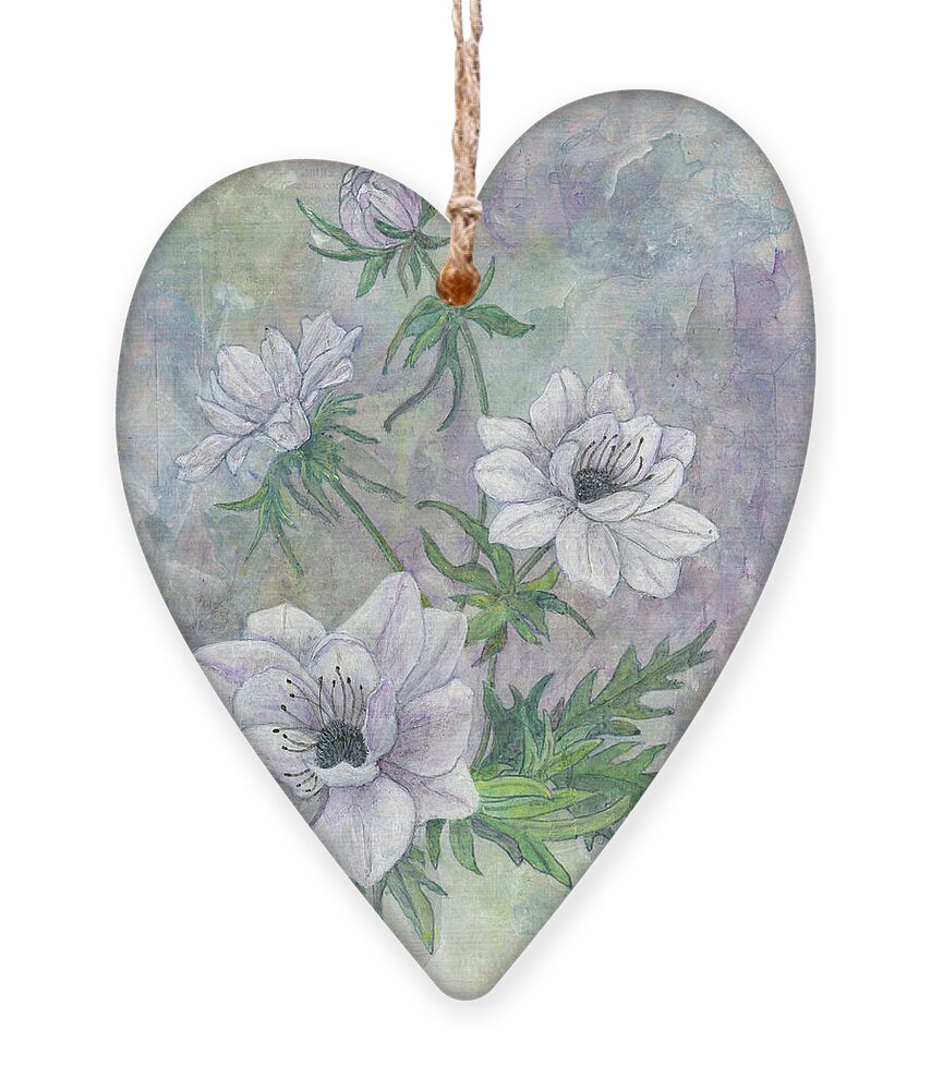 Blue Anemones Ornament featuring the mixed media Blue Anemones by Sandy Clift