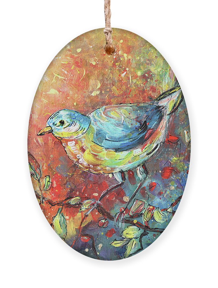Birds Ornament featuring the painting Blue Bird 01 by Miki De Goodaboom