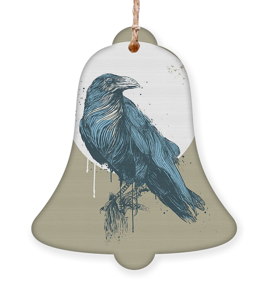 Crow Ornament featuring the painting Blue Crow III by Balazs Solti
