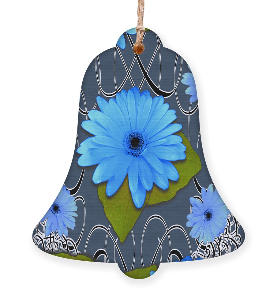 Blue Ornament featuring the drawing Blue Daisy Cup Design by Delynn Addams