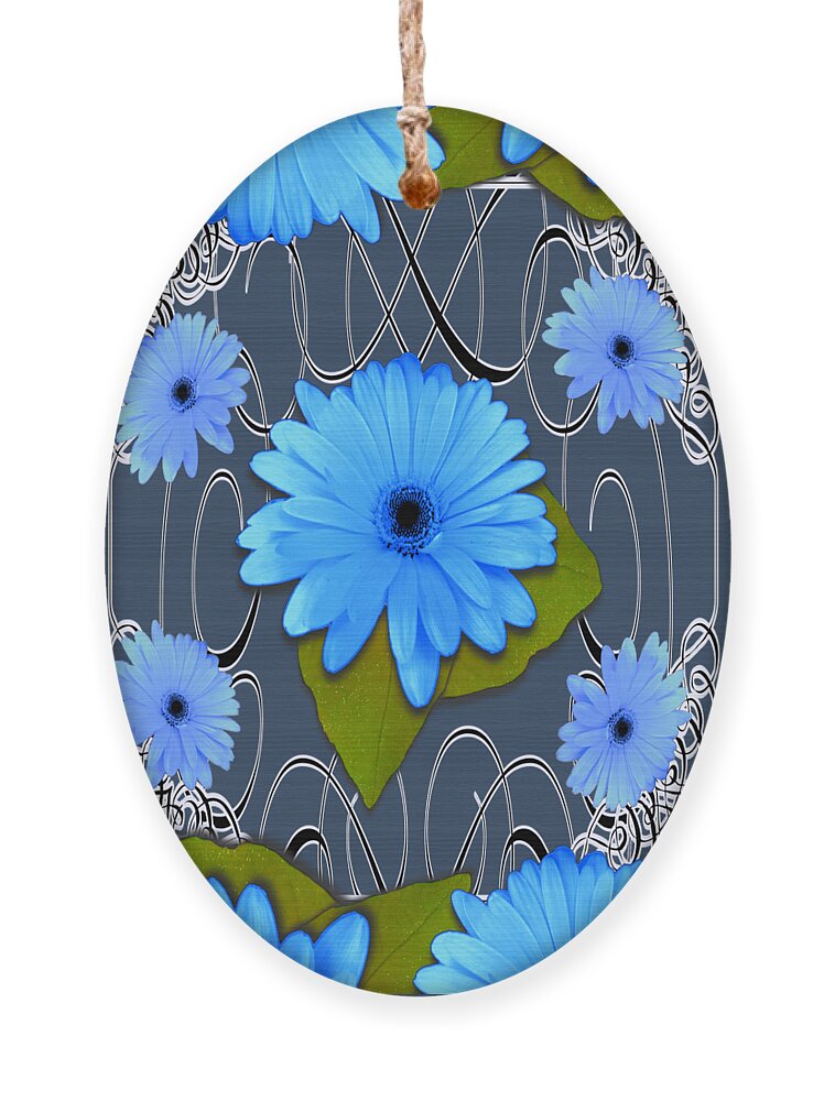Blue Ornament featuring the drawing Blue Daisy Cup Design by Delynn Addams